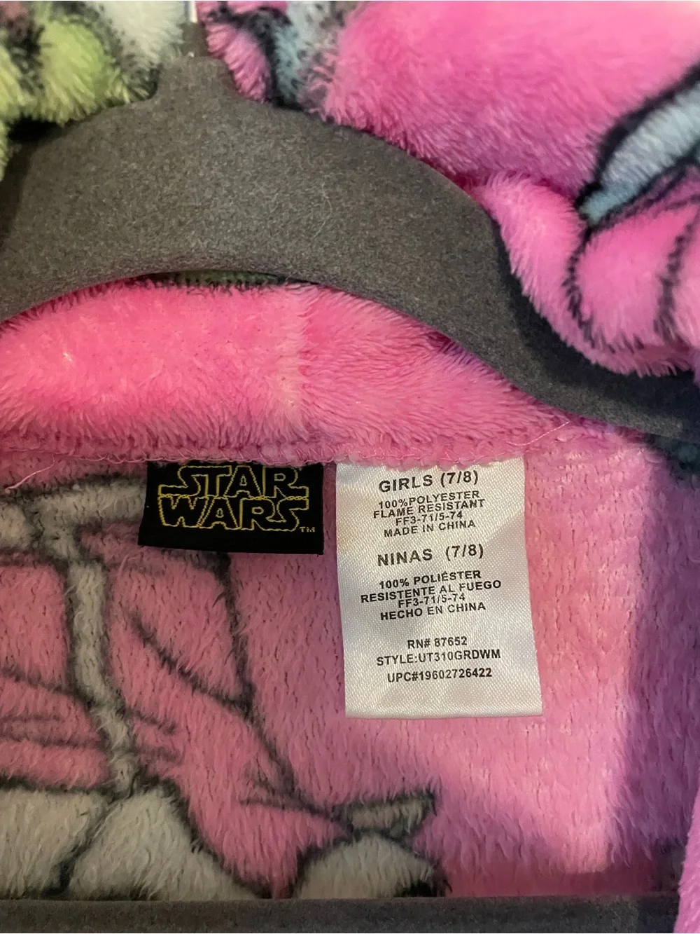 Kids girls Pink Baby Yoda Fleece Robe size 7/8